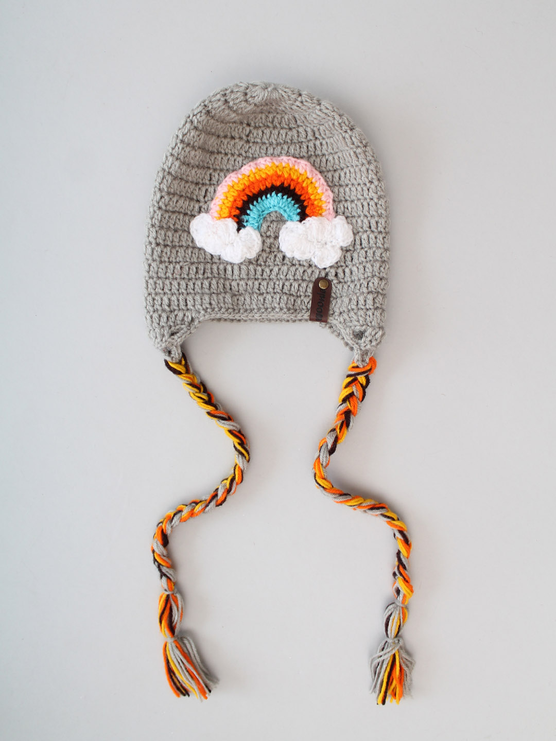 Rainbow Knit Braided Hat - Grey