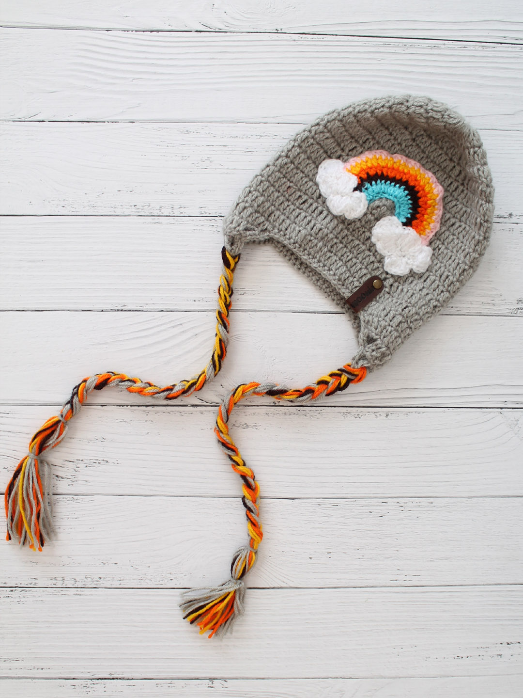 Rainbow Knit Braided Hat - Grey