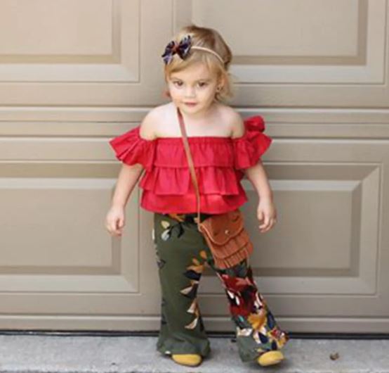 Red Cold Shoulder Top With Green Bottom