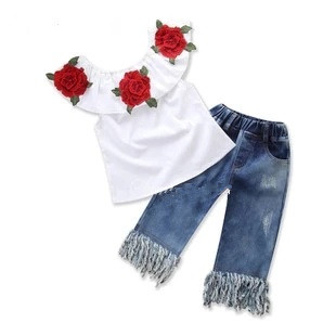 Red Flower Aplique with Denim