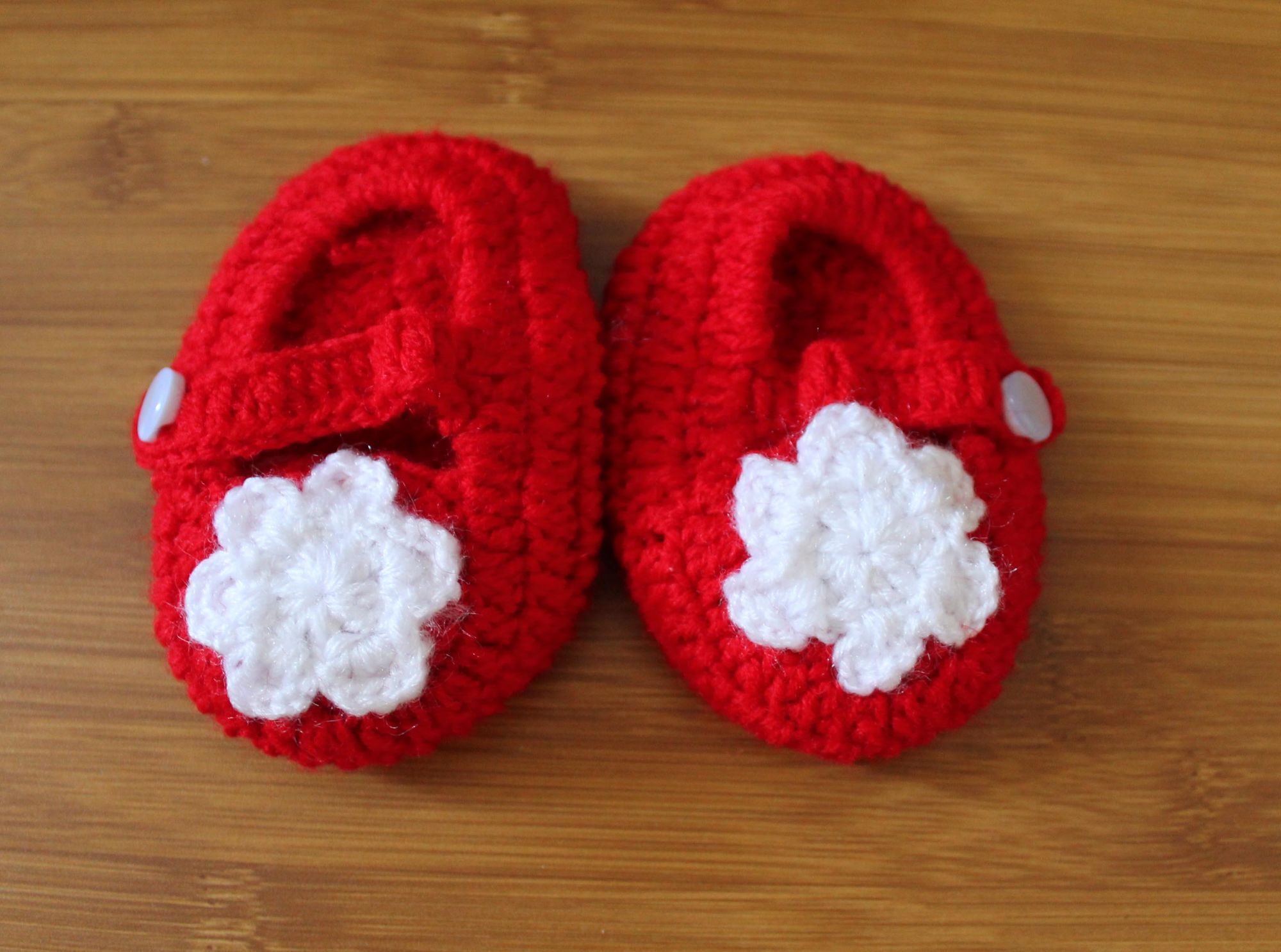 Red Handmade Booties with White Flower