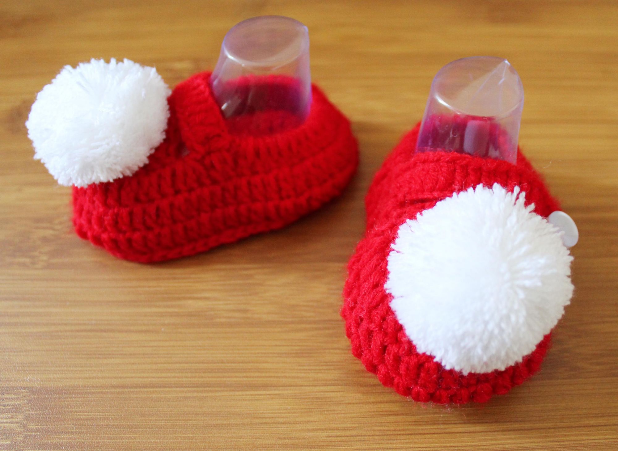 Red Pom Pom Handmade Booties