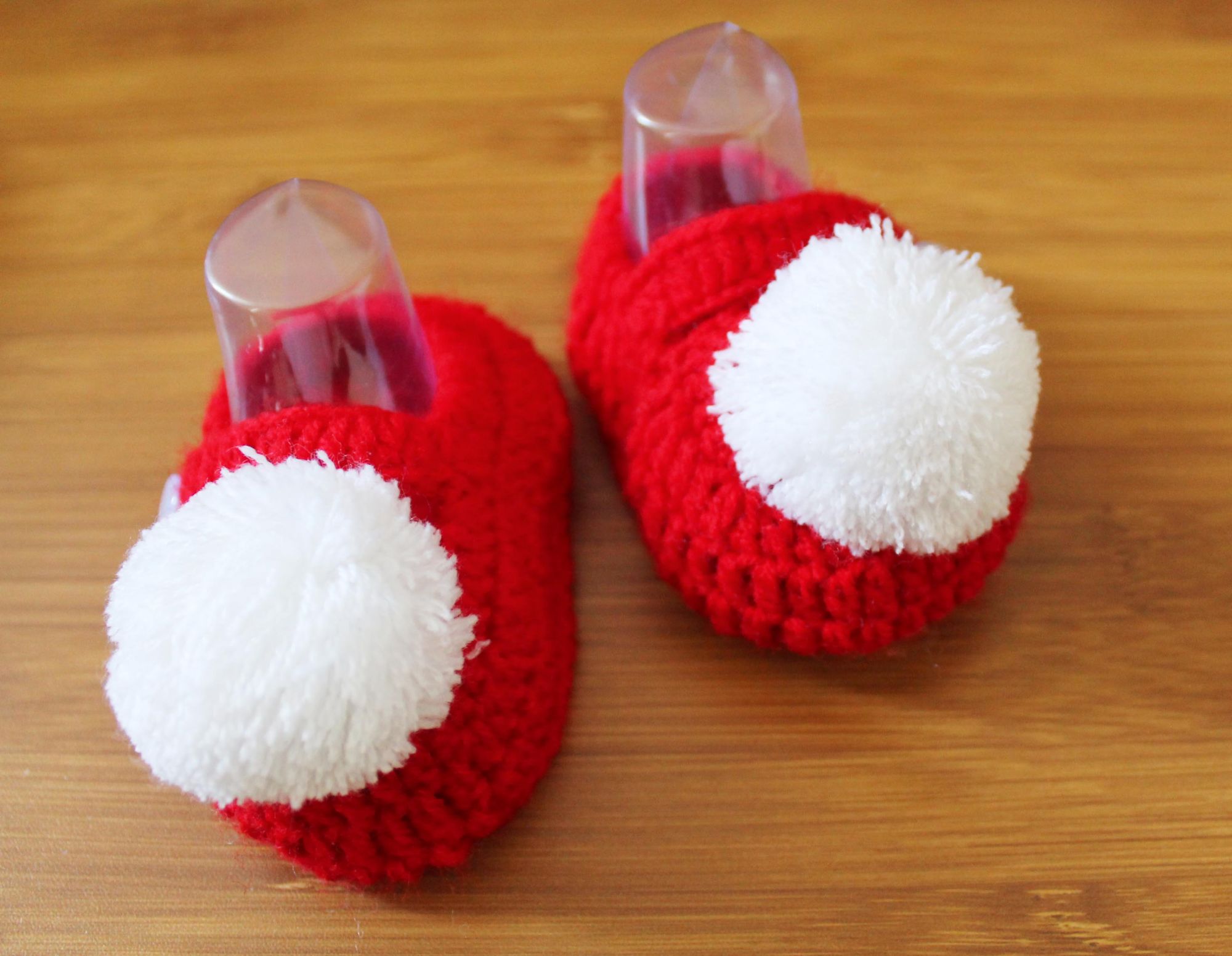 Red Pom Pom Handmade Booties