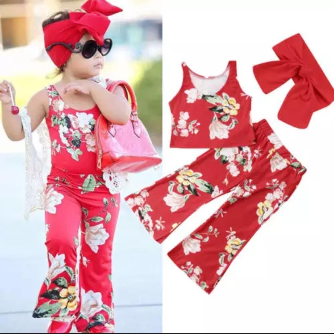 Red Printed Set with Headband