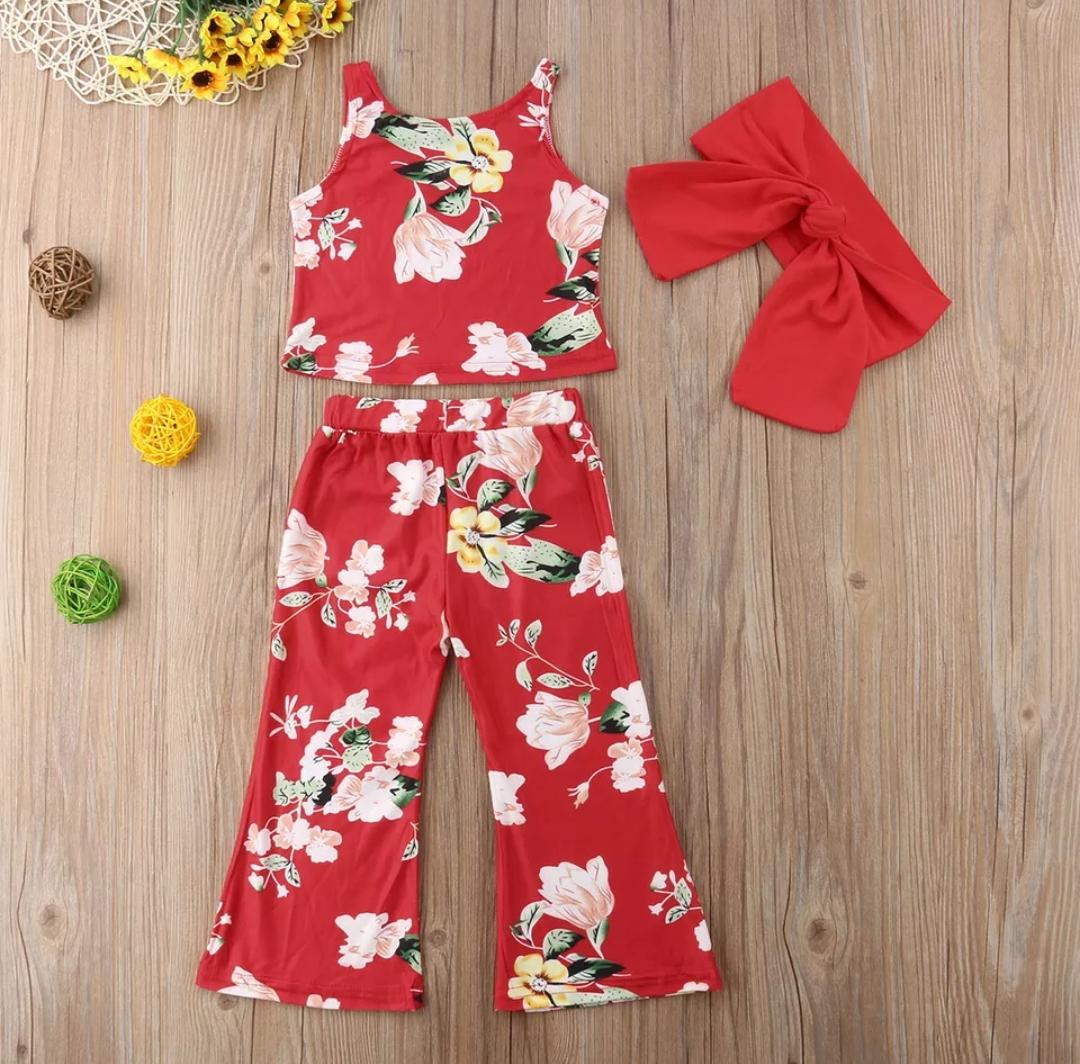 Red Printed Set with Headband