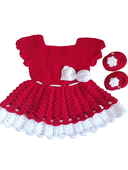 Red Sleeveless Woolen Frock with Booties