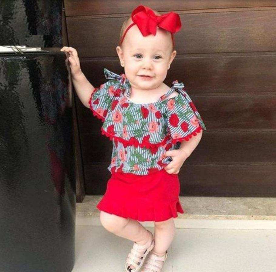 Red Top and Skirt Set