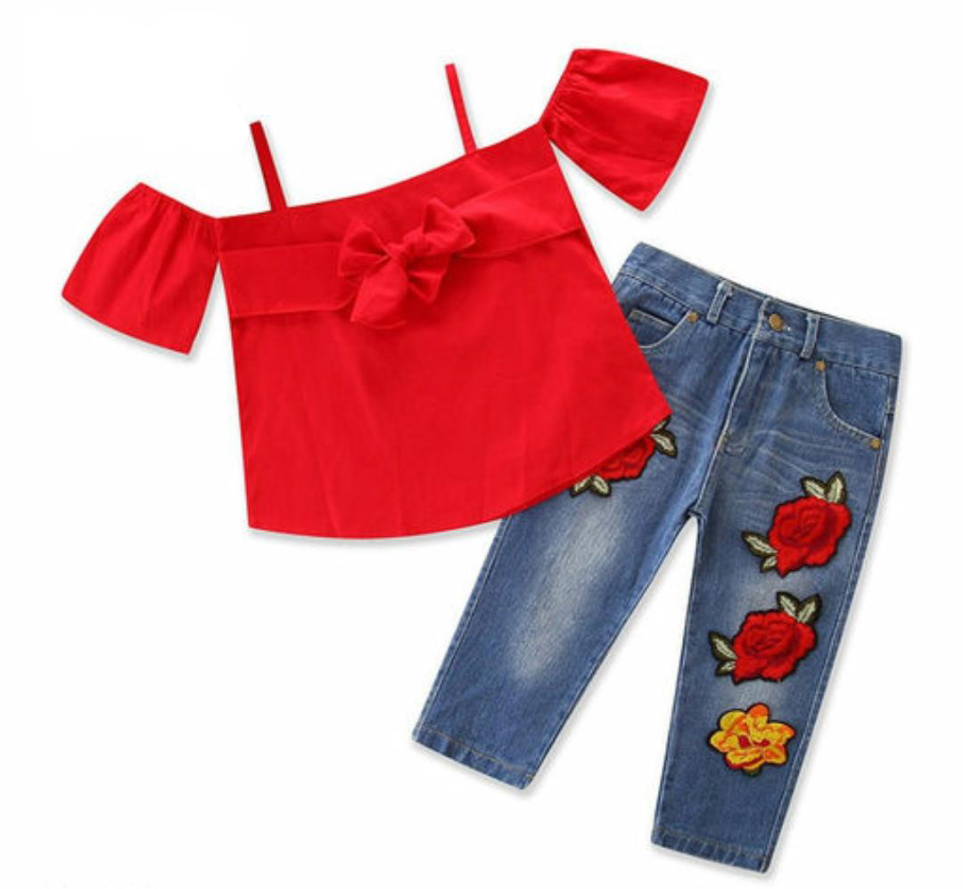 Red Top with Denim
