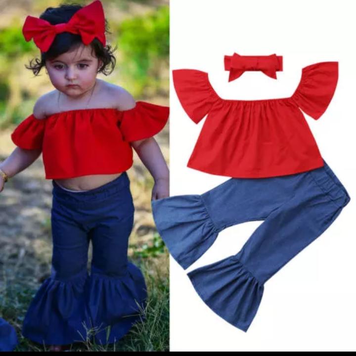 Red Top with Denim Pants