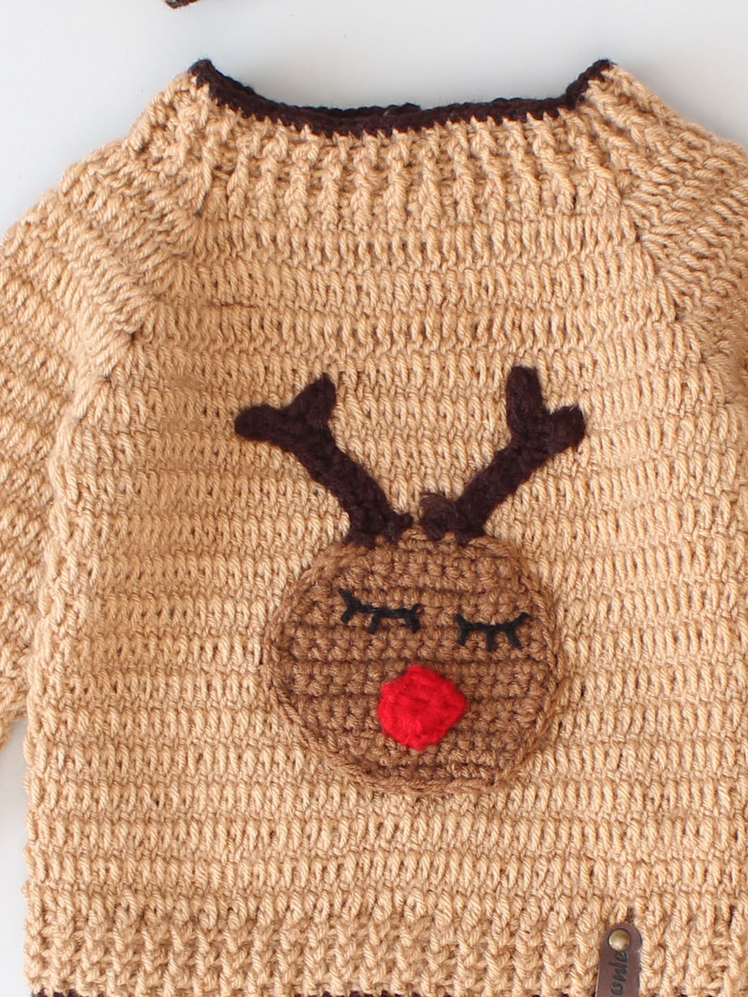 Reindeer Face Sweater & Pants Set with Cap & Boots - Beige