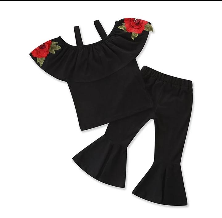 Rose Applique Top With Black Pant