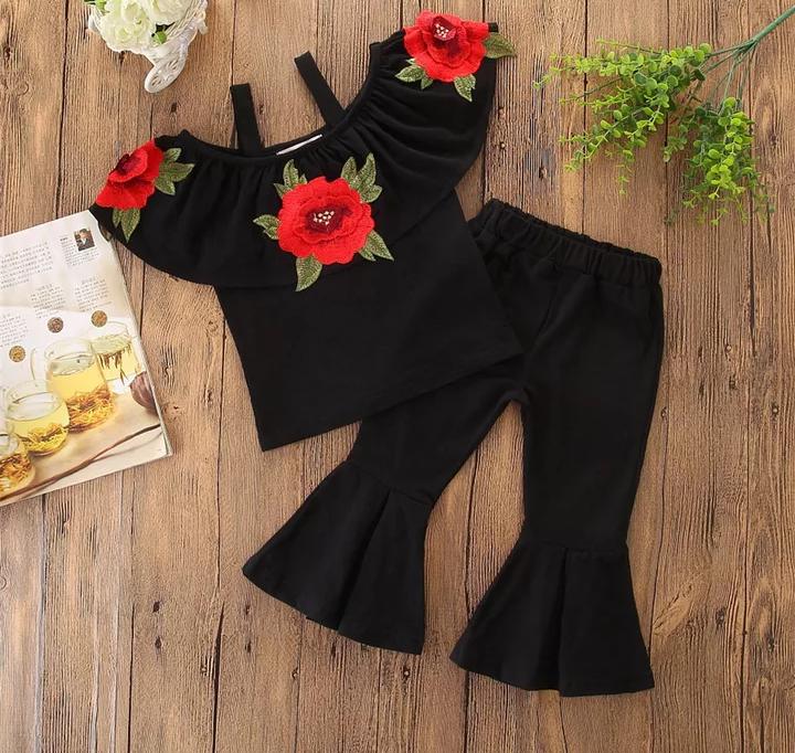 Rose Applique Top With Black Pant
