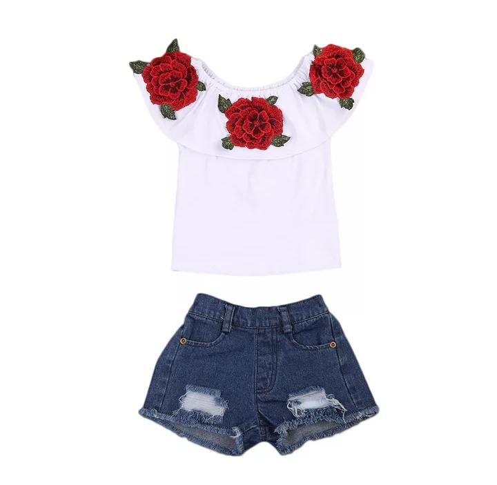 Rose Applique Top with Denim Short