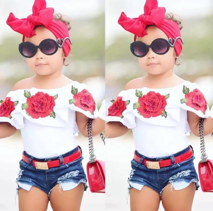 Rose Applique Top with Denim Short