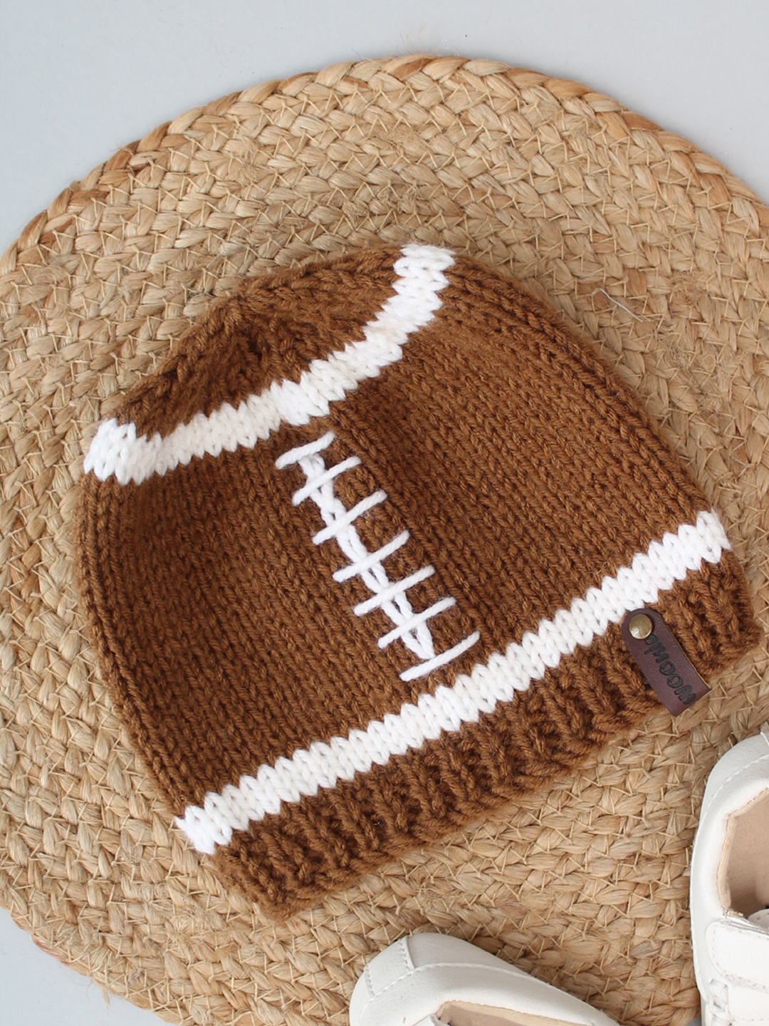 Rugby Ball Crochet Woolen Cap for Infants - Brown