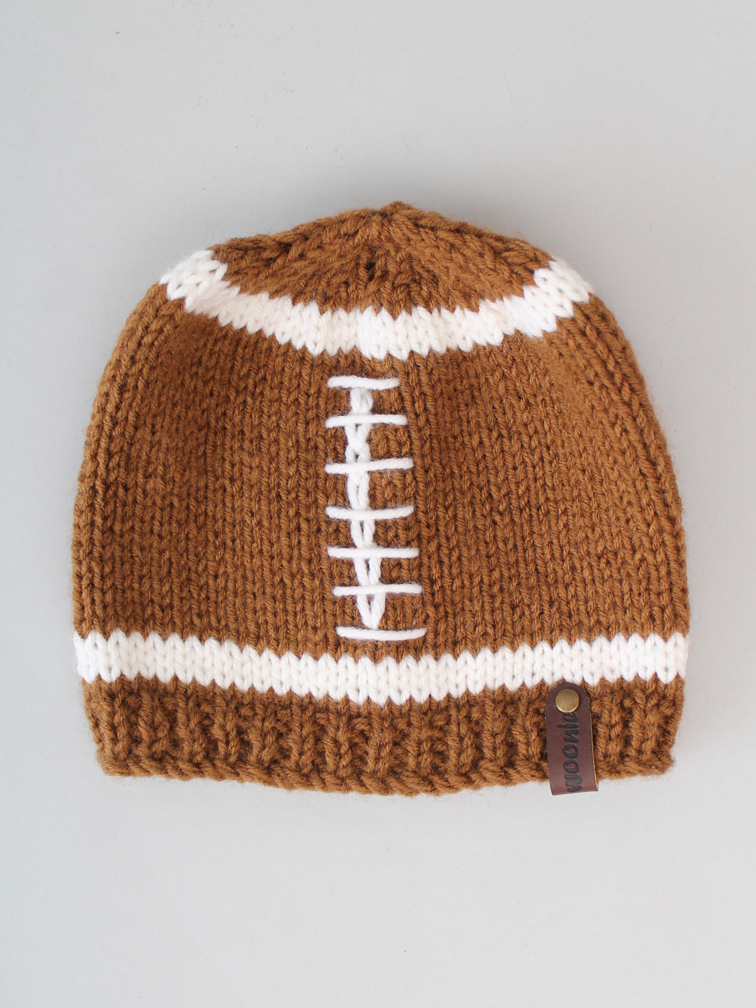 Rugby Ball Crochet Woolen Cap for Infants Brown