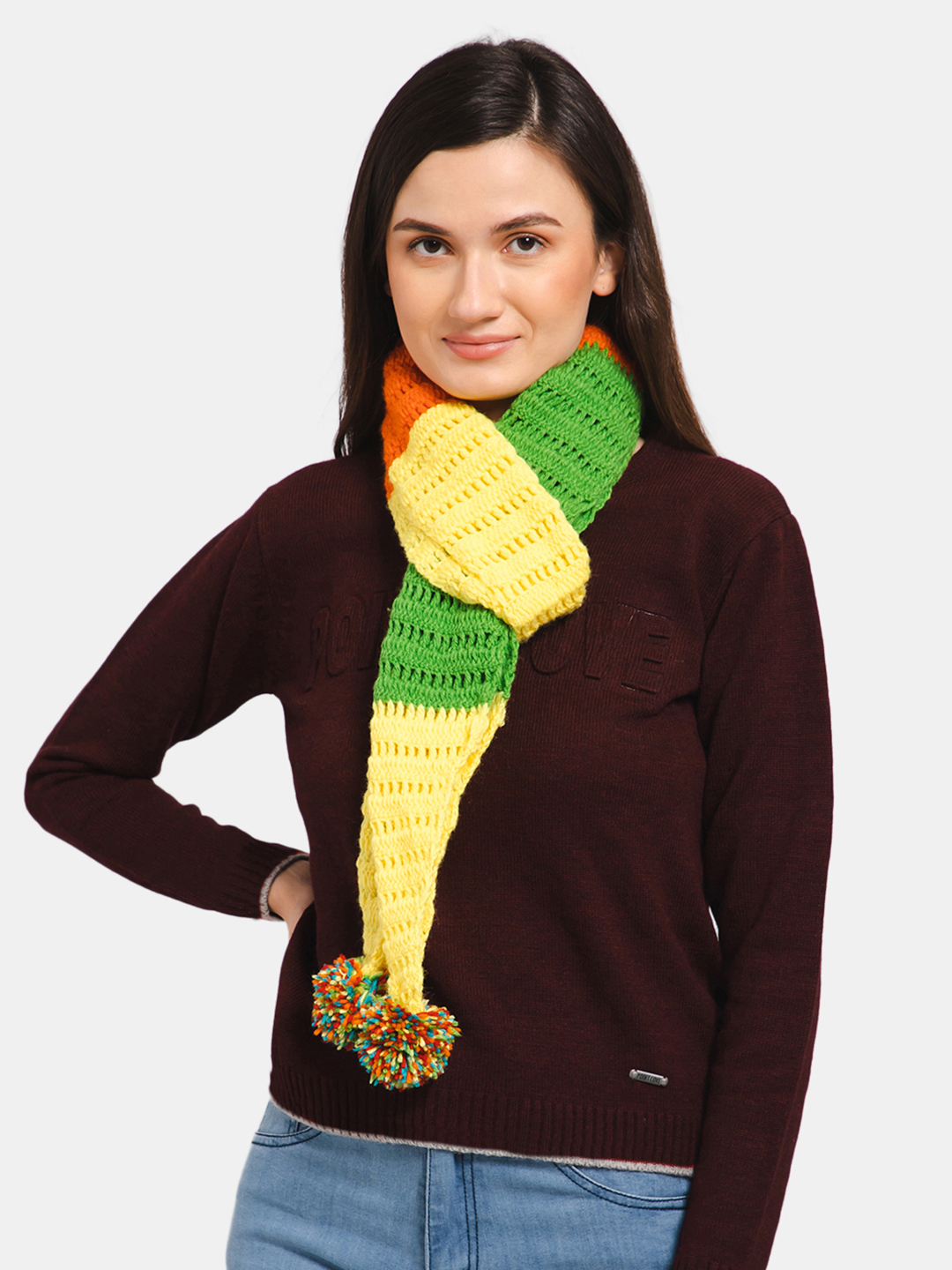 Self Design Crochet Muffler Scarf for Women - Multi