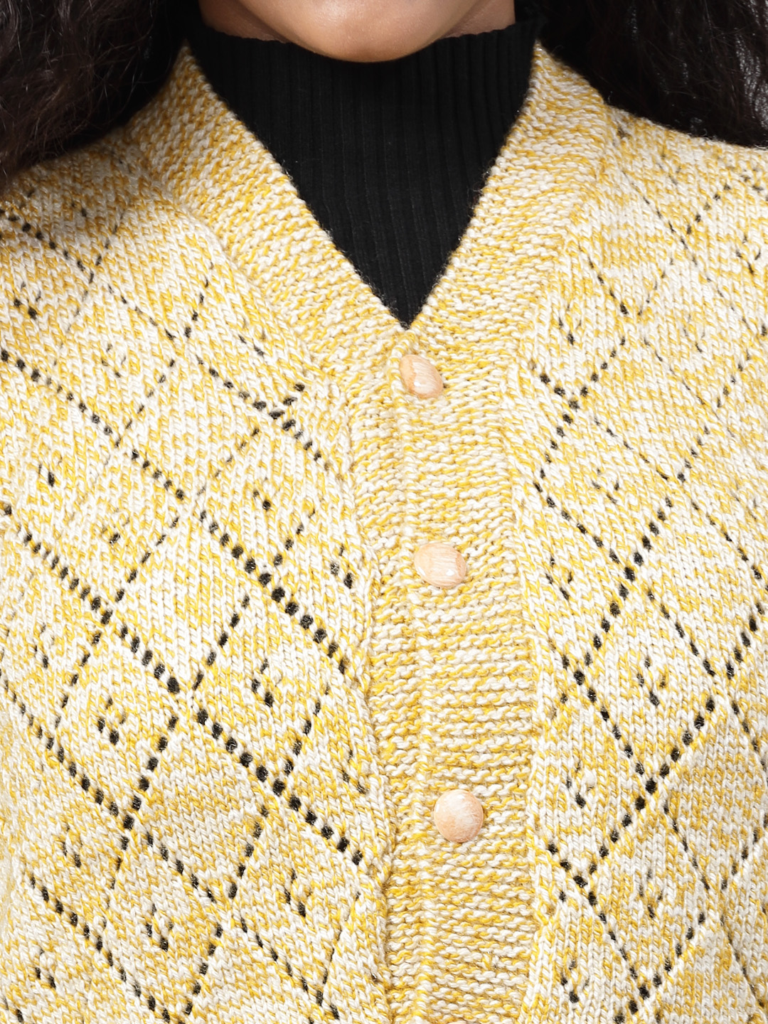 Self Design Dual Tone Argyle Sweater for Women - Yellow