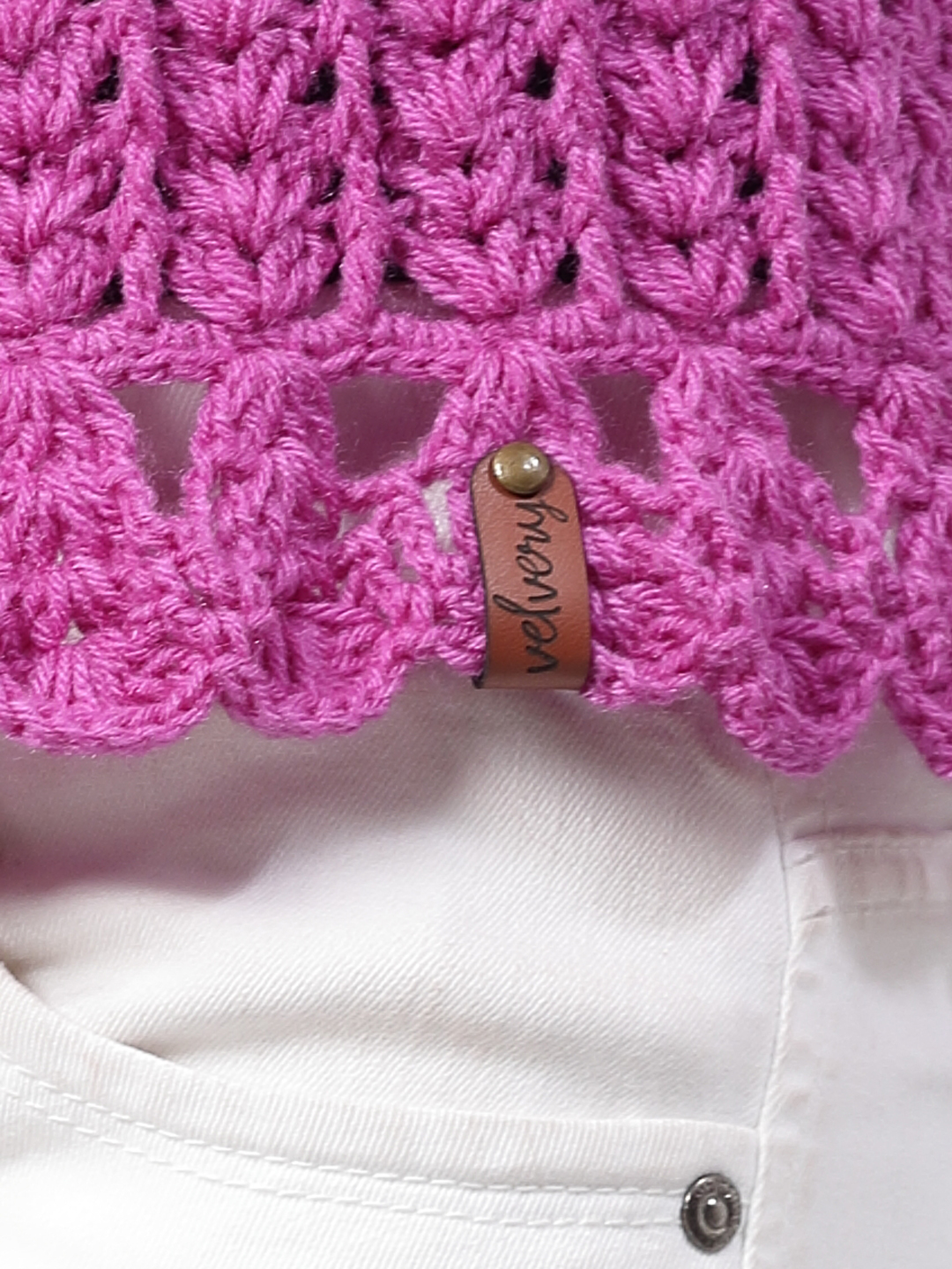 Self Design Sweater with Scallop Border - Purple