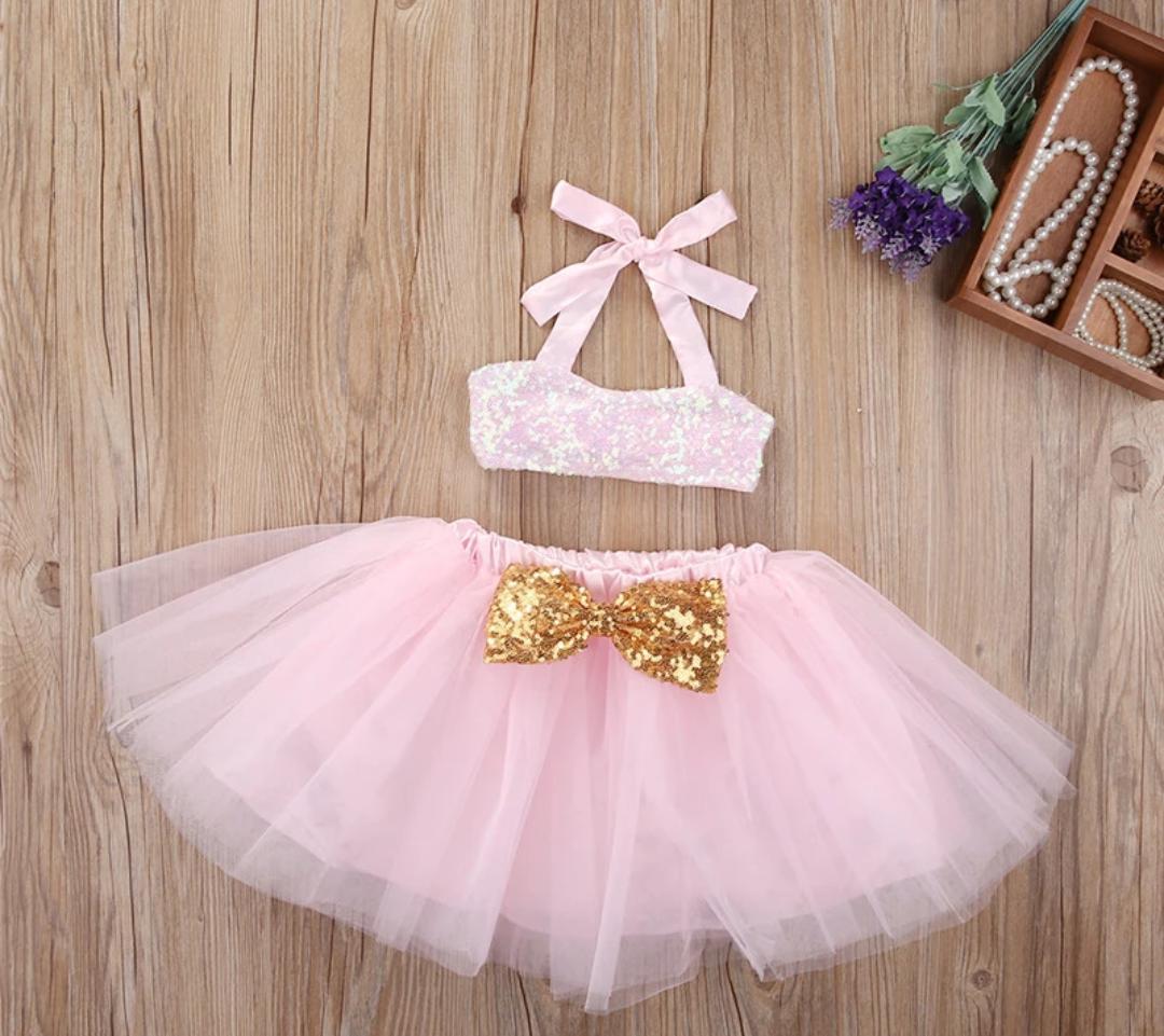 Sequin Halterneck Top with Skirt