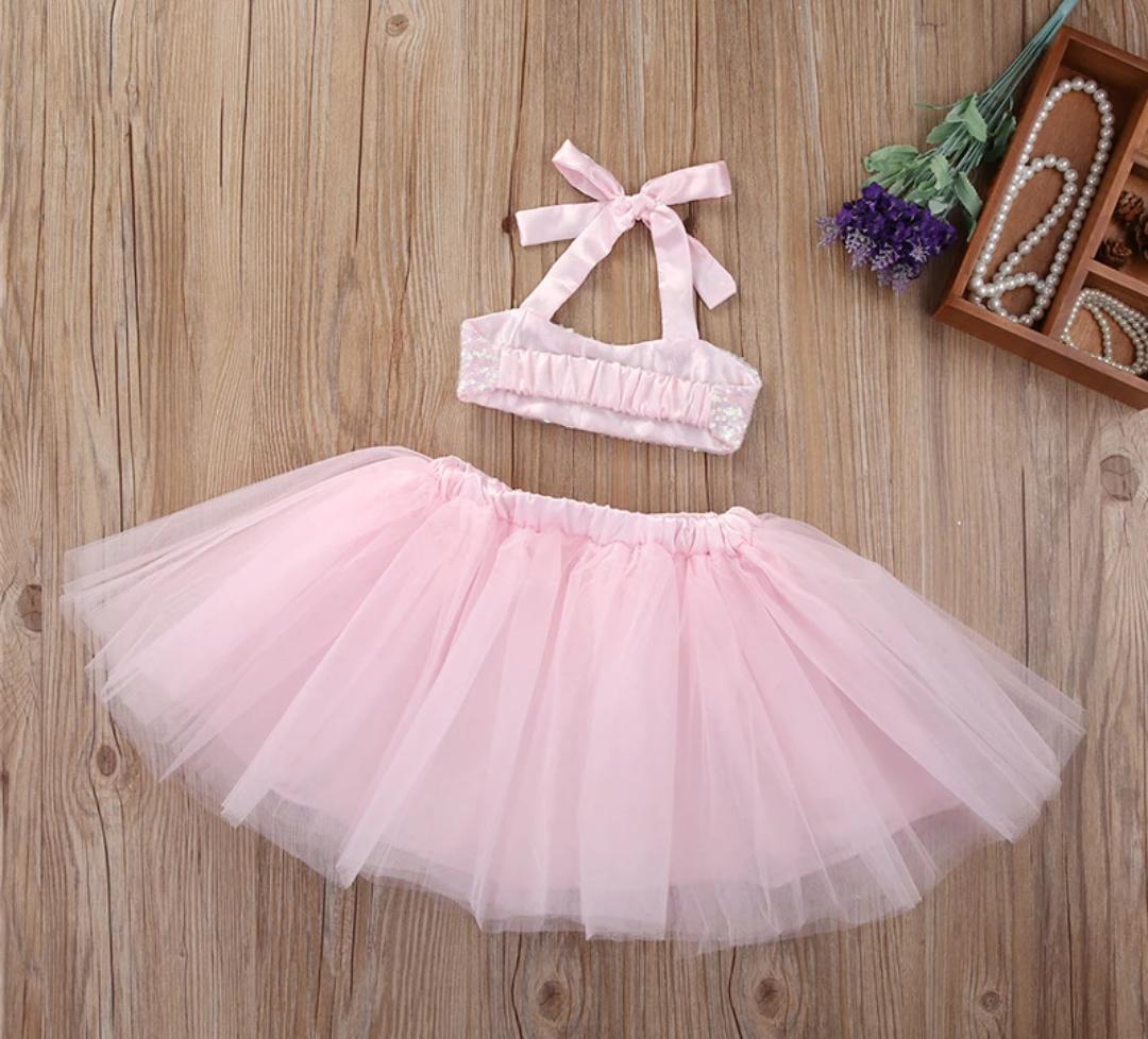 Sequin Halterneck Top with Skirt