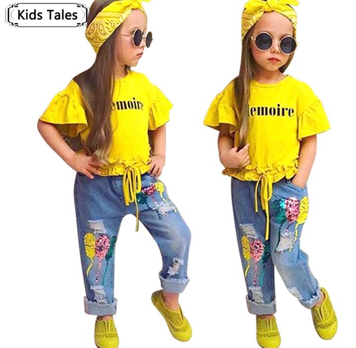 Sequin work Denim with Top and Headband