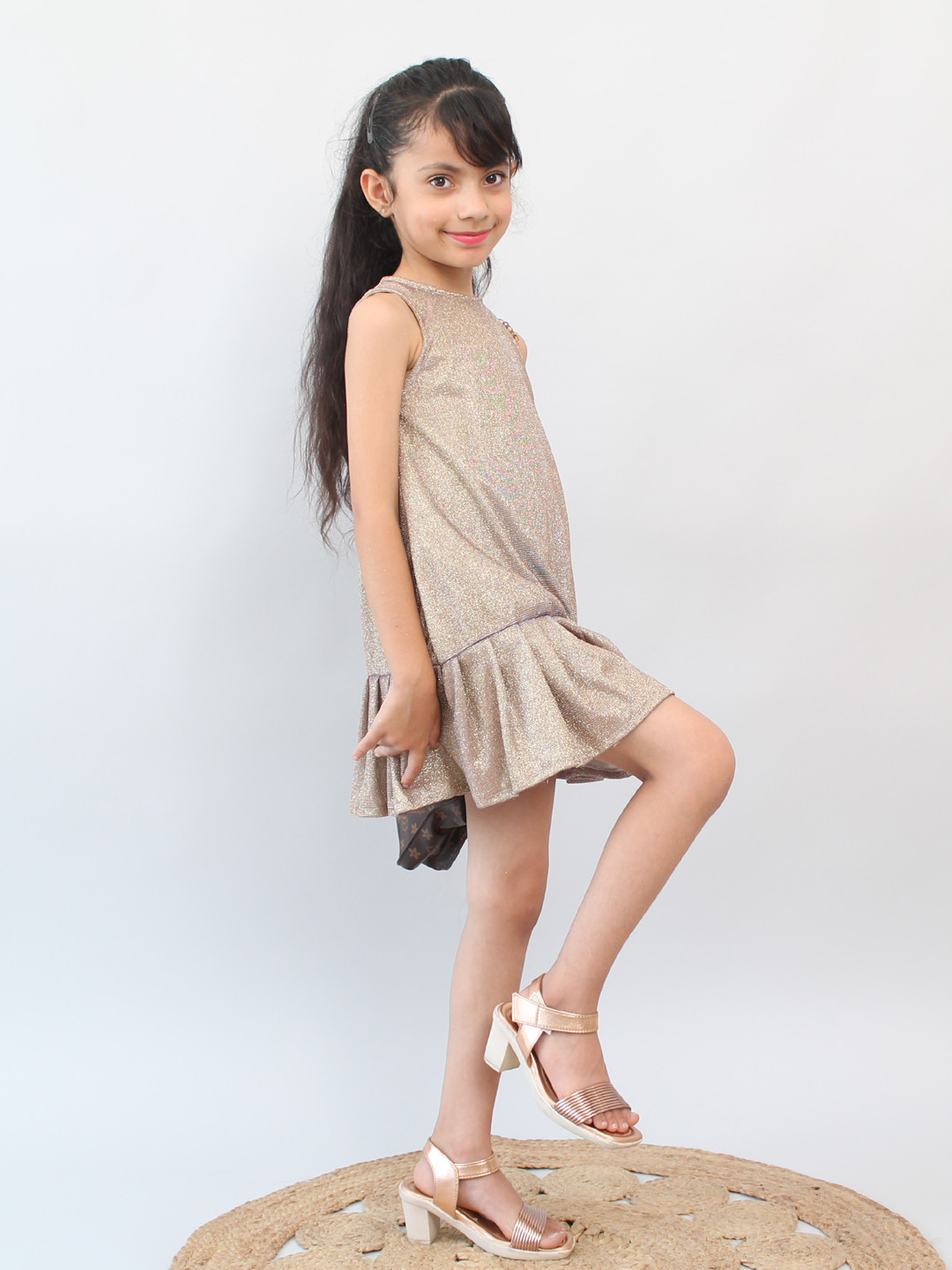 Sleeveless Drop Waist Design Shimmer One Piece Party Dress