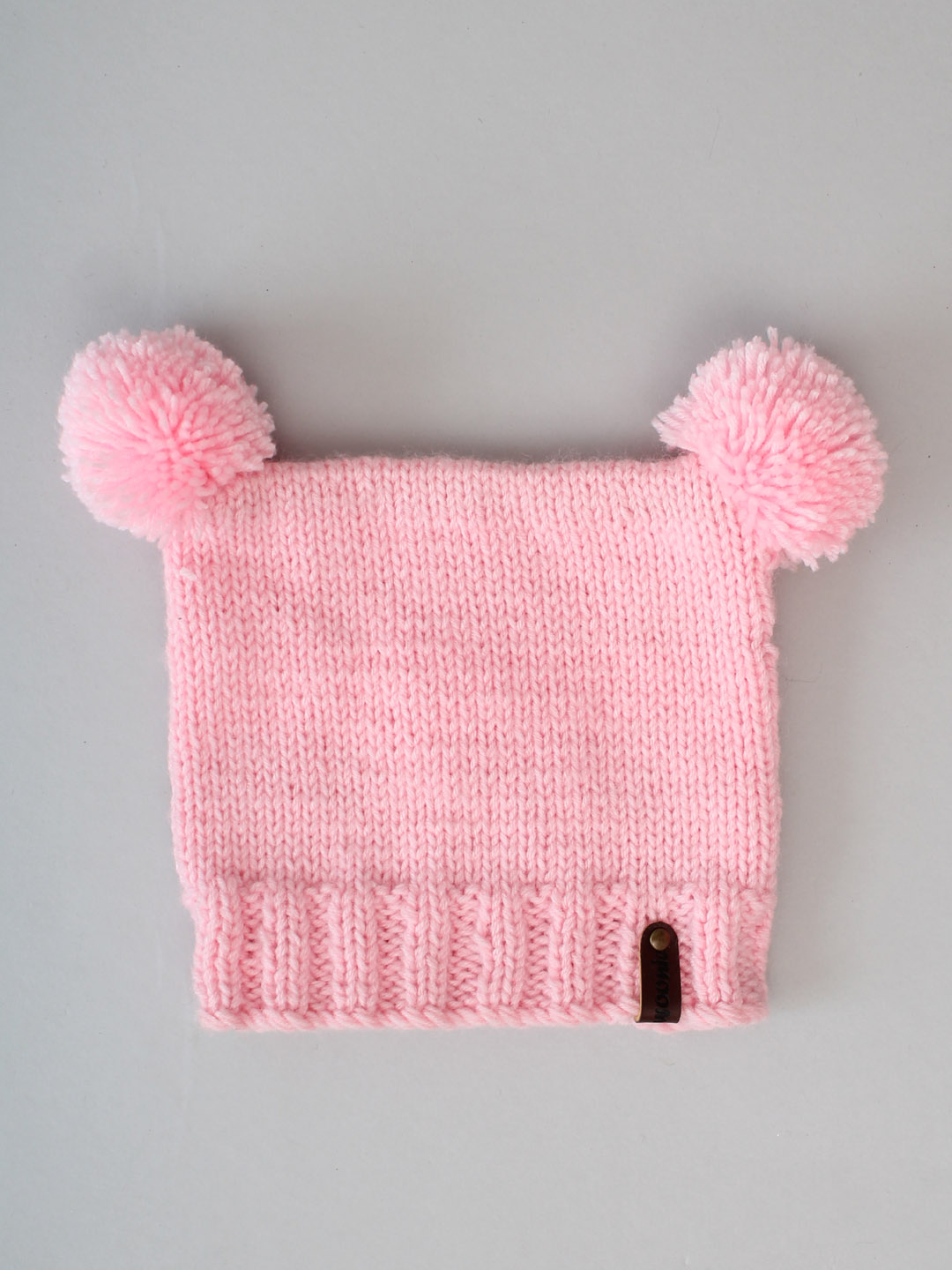 Square Hat with Pom Pom for Newborn - Pink