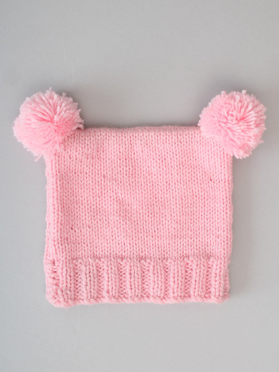 Square Hat with Pom Pom for Newborn - Pink