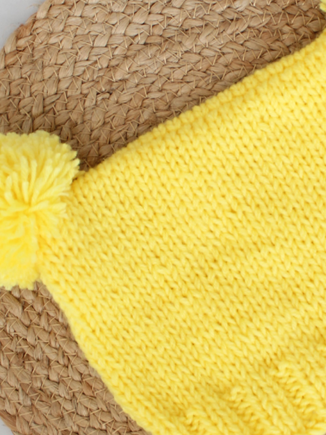 Square Hat with Pom Pom for Newborn - Yellow