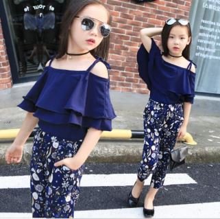 Image of Straped Stylish Navy Floral set