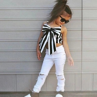 Striped Crop Top With White Jeans