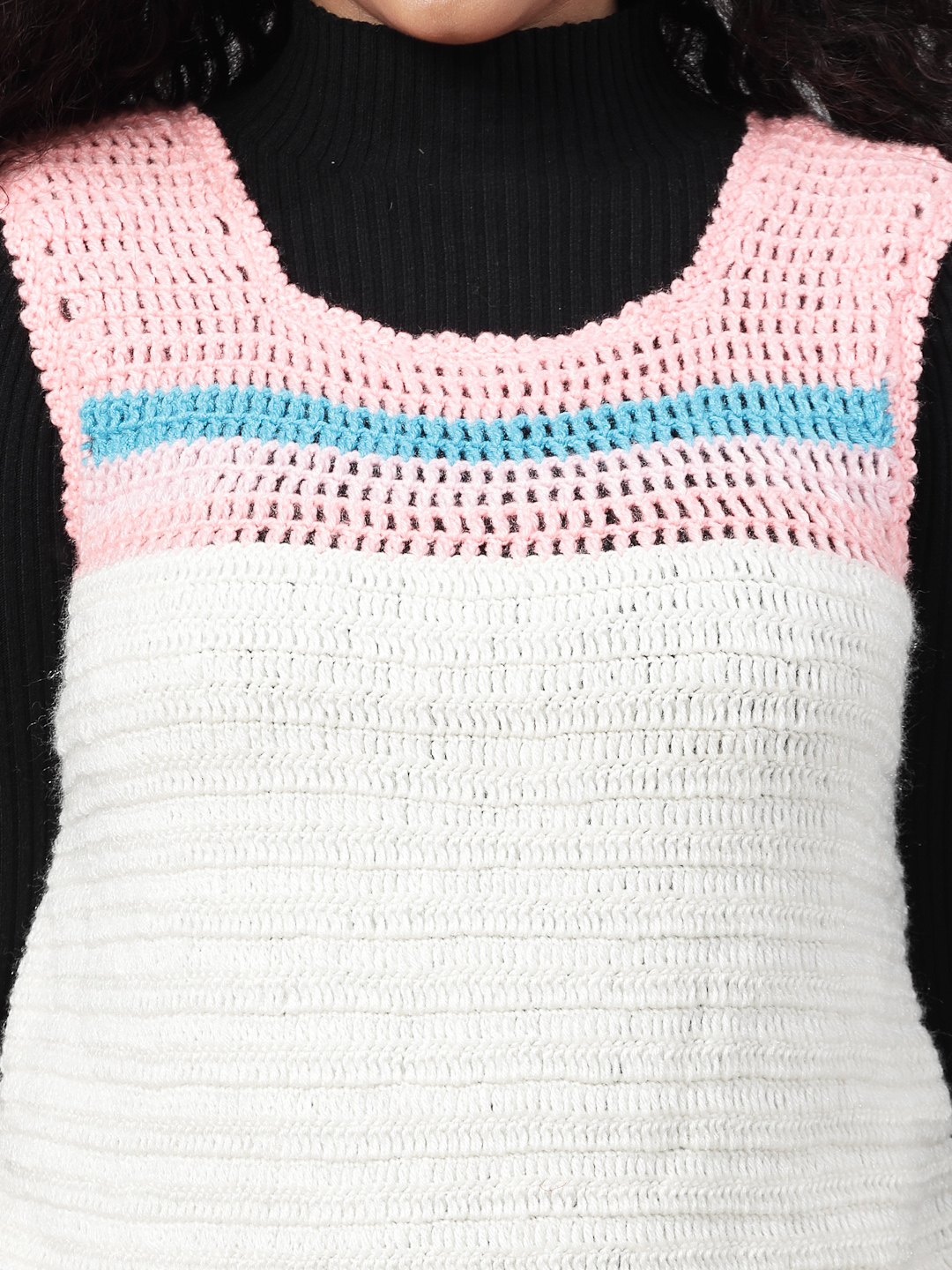 Striped Knit Crochet Sweater for Women - Cream