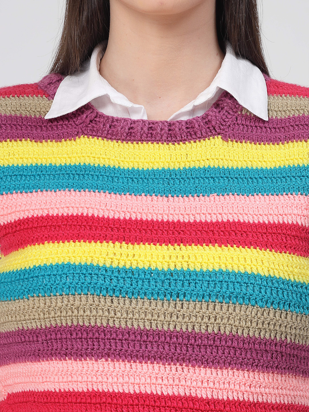 Handmade Crochet Striped Sweater Vest for Winters -Multicolour