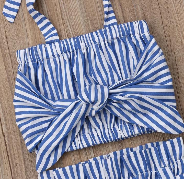 Stripped Culottes Set ( Blue )