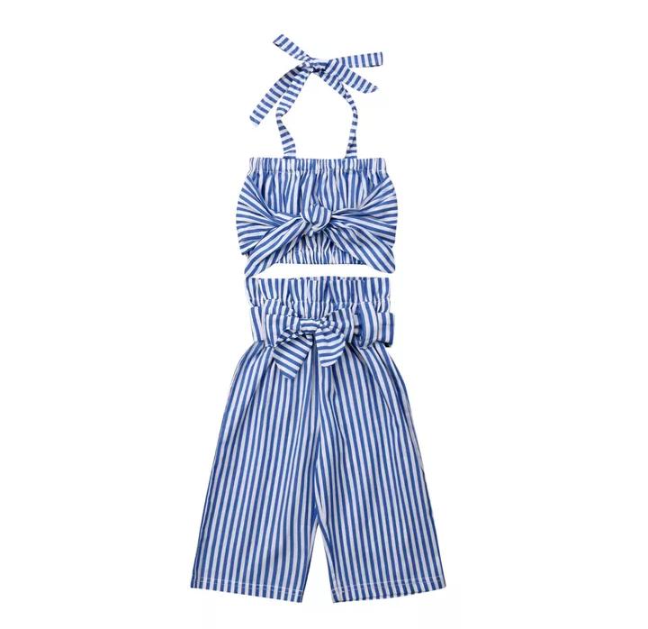Stripped Culottes Set ( Blue )