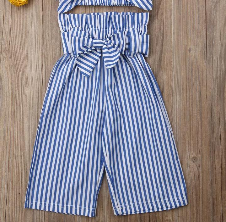 Stripped Culottes Set ( Blue )