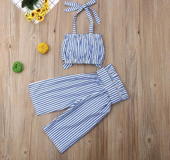 Stripped Culottes Set ( Blue )