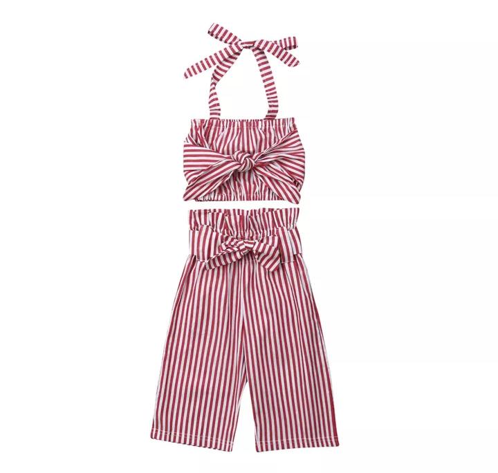 Stripped Culottes Set  Red 