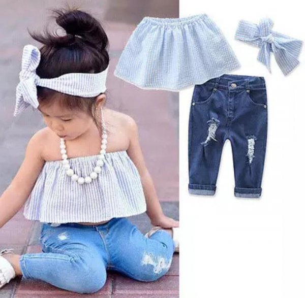 Image of Stripped Top With Distressed Pant &amp; Headband