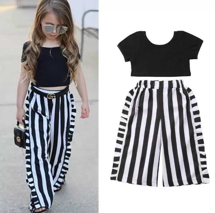 Stylish Top With Black & White Stripped Bottom