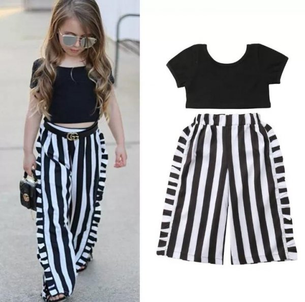 Image of Stylish Top With Black &amp; White Stripped Bottom