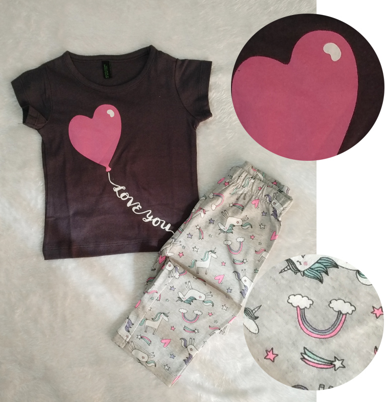 Summer Casual Set with Unicorn  Heart Print