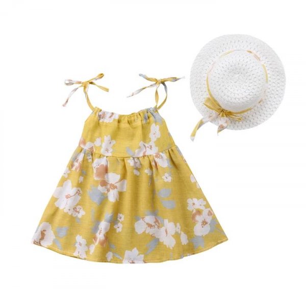 Image of Summer Set with Hat In Yellow Colour