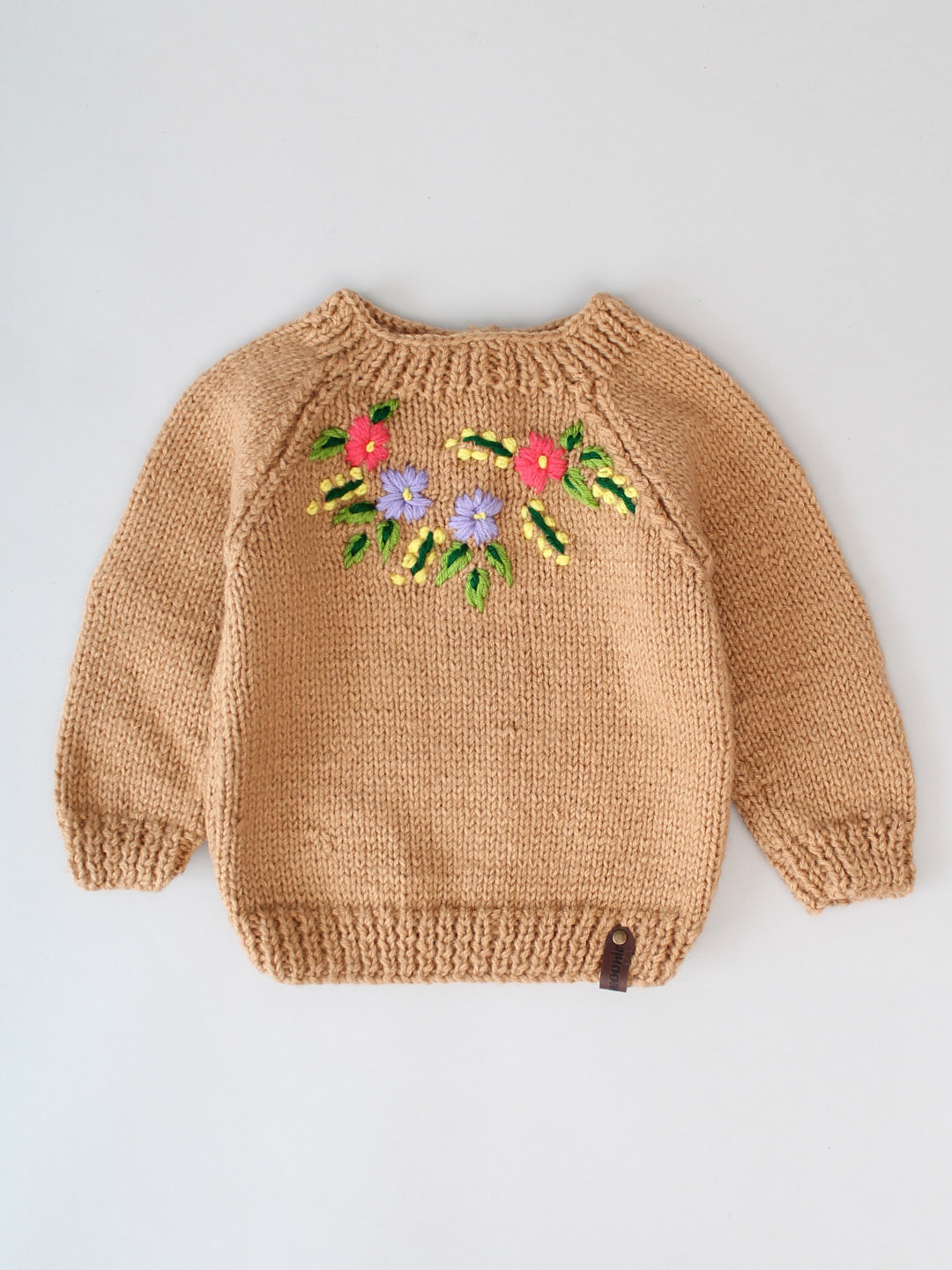 Sweater with Floral Hand Embroidery for Kids - Beige