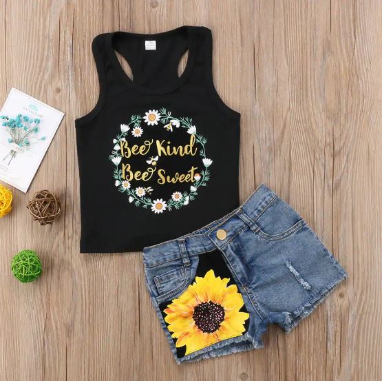 T Back Top with Sunflower Shorts