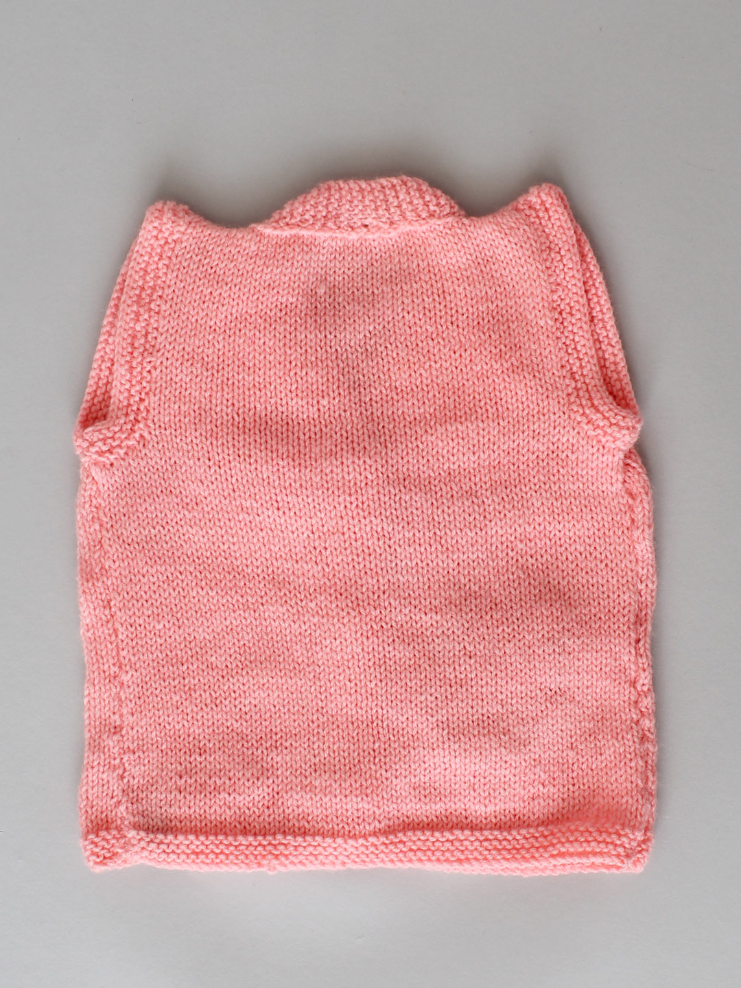 Hand Knitted Stylish Kids Vest with Teddy Face Applique - Peach