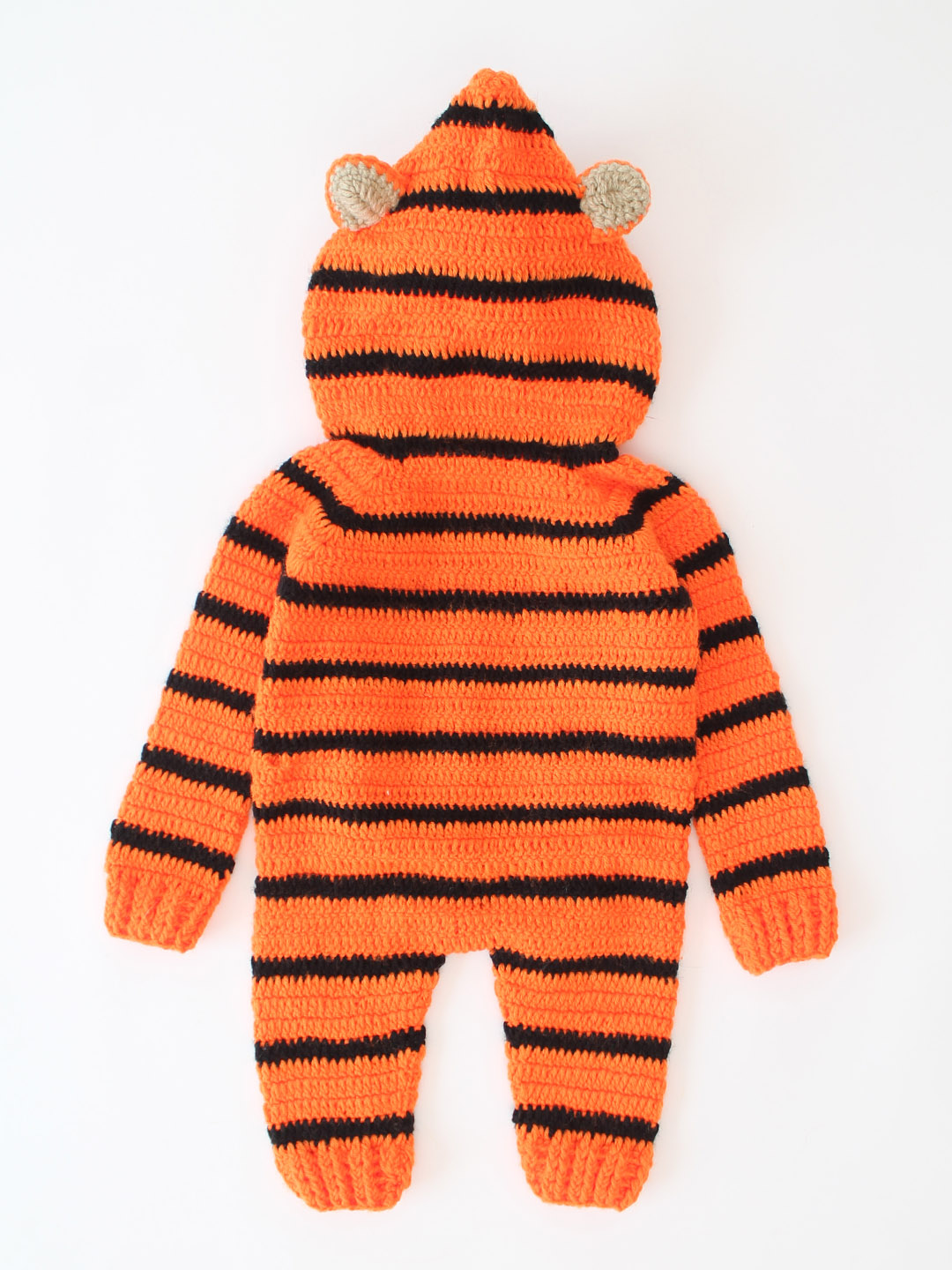 Tiger Print Woolen Jumpsuit with Hood and Boots - Orange