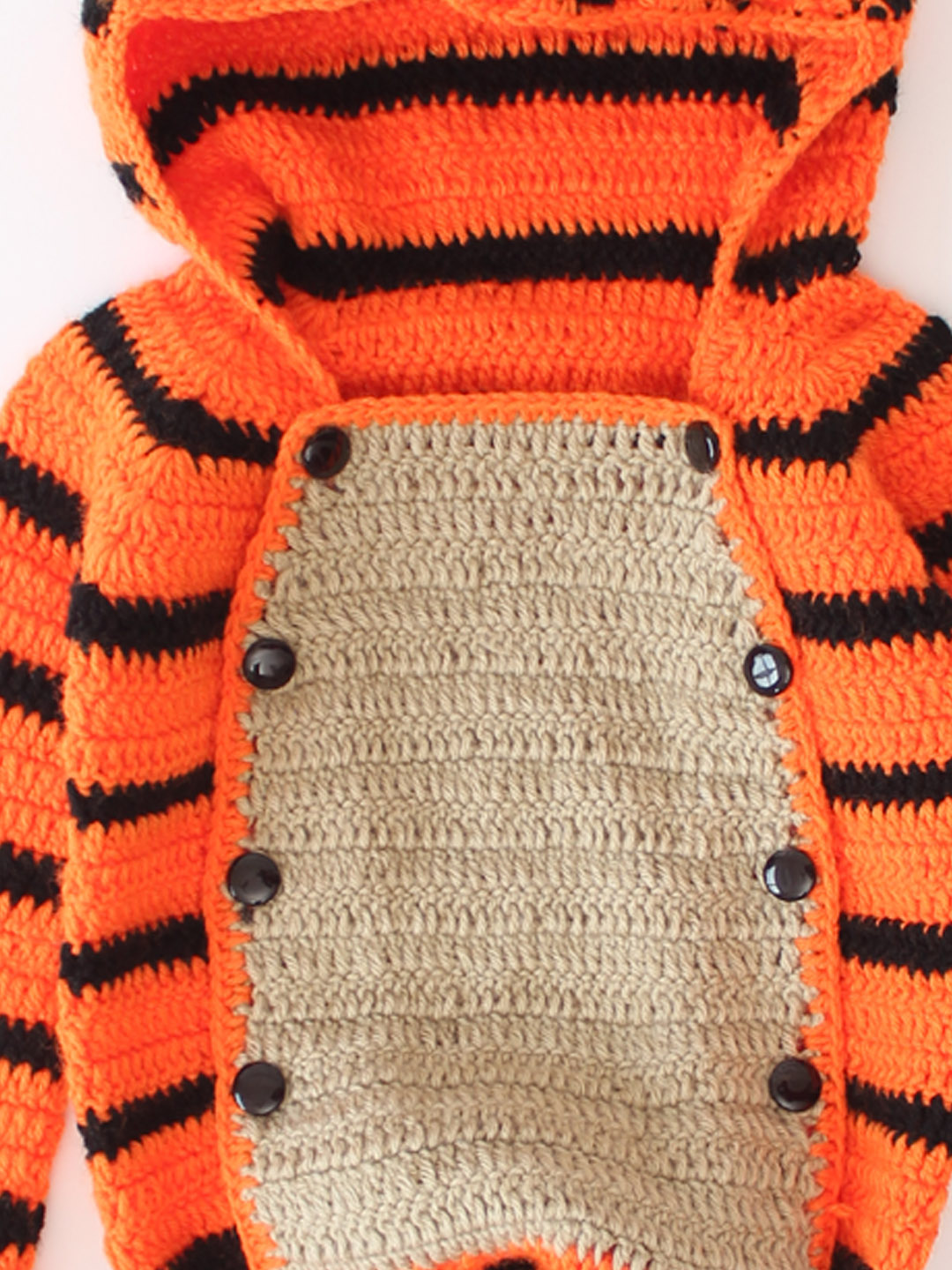 Tiger Print Woolen Jumpsuit with Hood and Boots - Orange