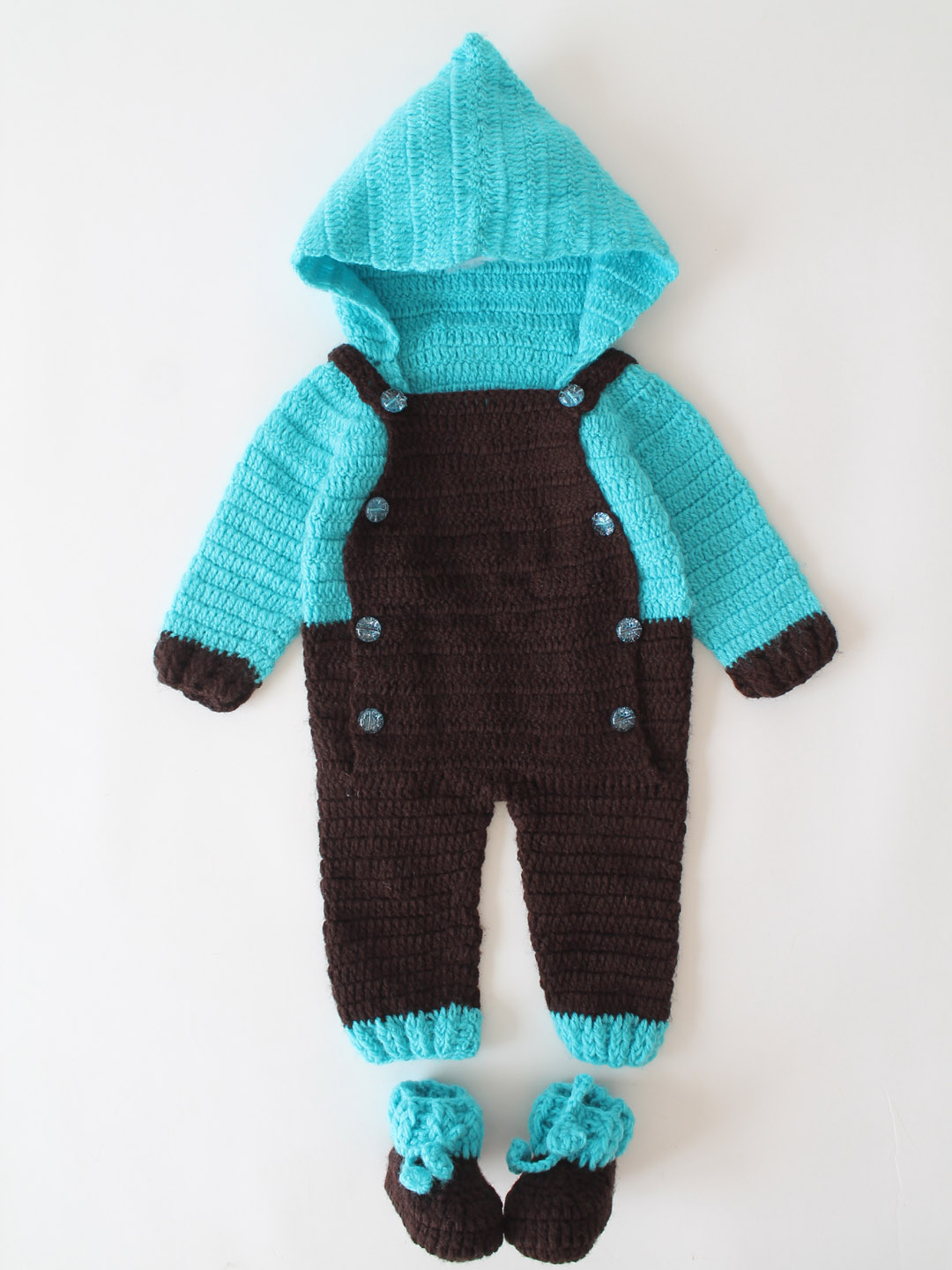 Trendy Front Open Jumpsuit for Infants with Hood & Boots - Blue